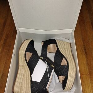 Women's Black Espadrille Wedge Sandals